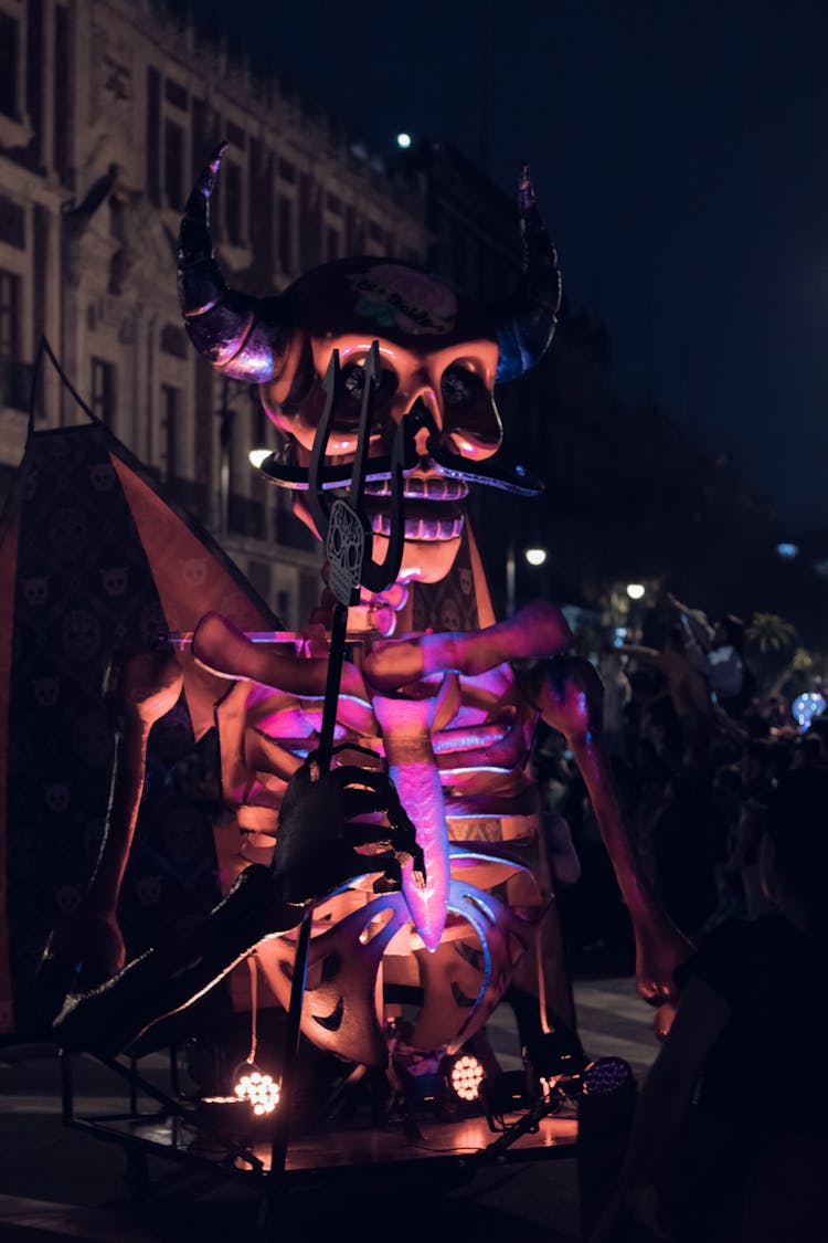 Scary Person In Costume At Night Street Festival