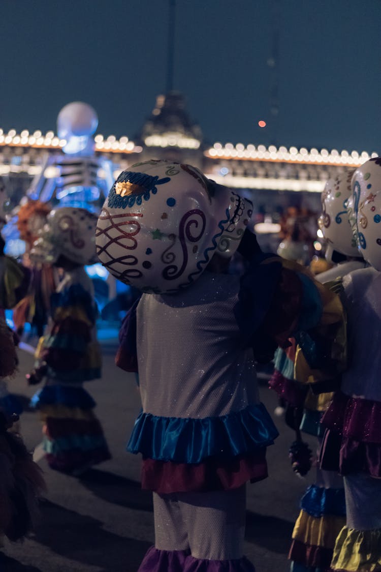 People Celebrating Santa Muerte Festival At Night