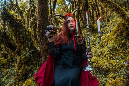 Woman Wearing Halloween Costume in the Forest