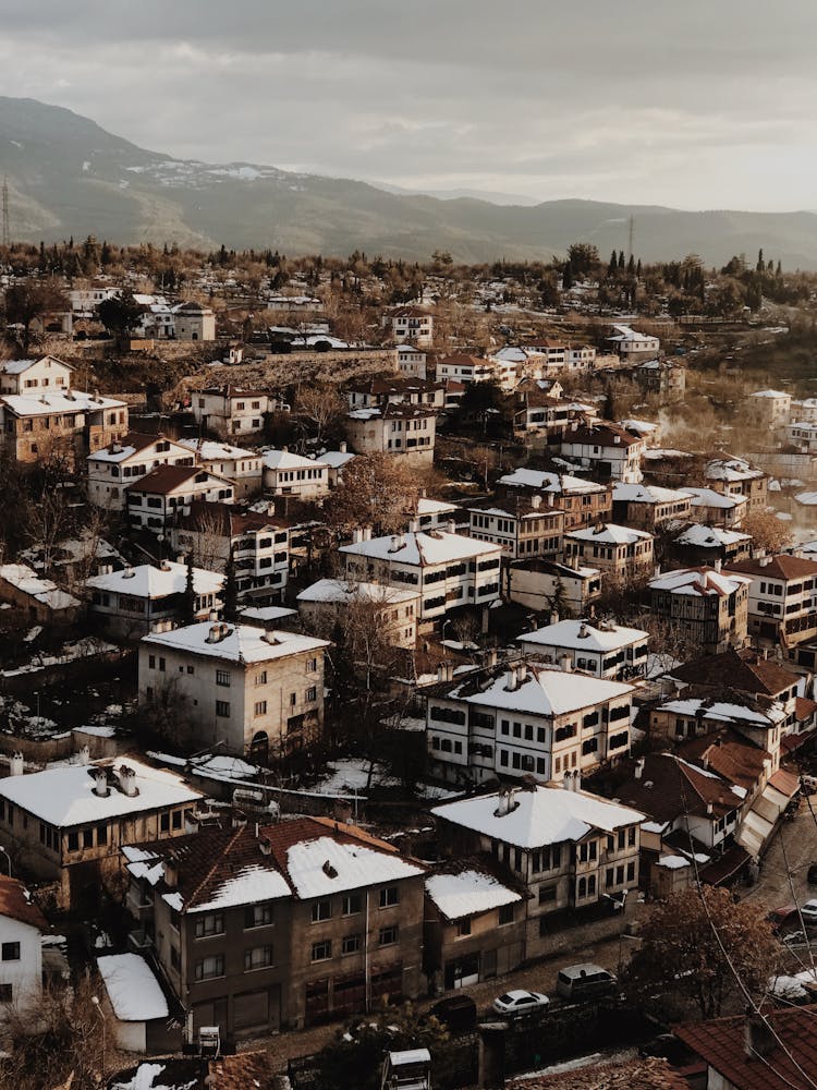 Houses In Mountains Landscape