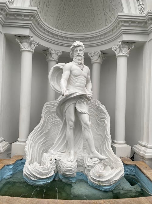 A Statue of Oceanus at the Trevi Fountain in Rome