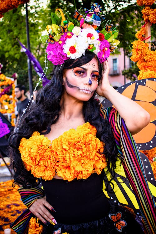 Woman Wearing a Colorful Headdress