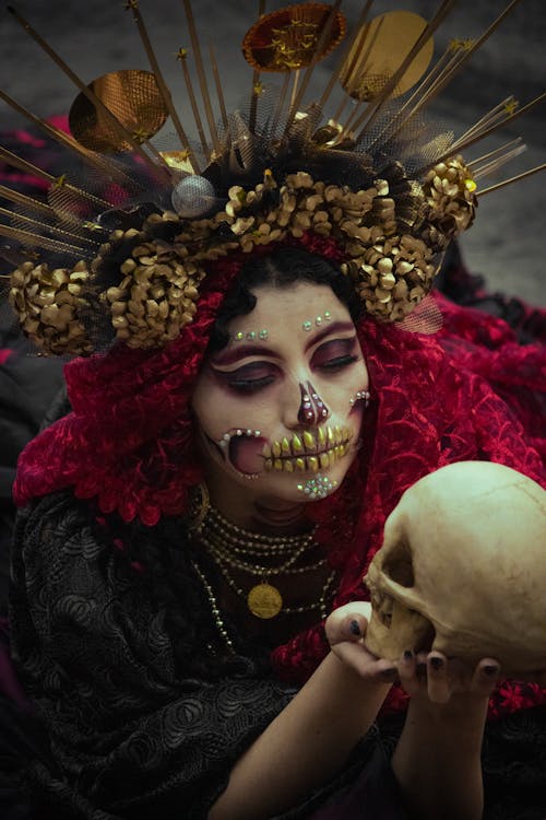 Woman Wearing Dia De Los Muertos Costume