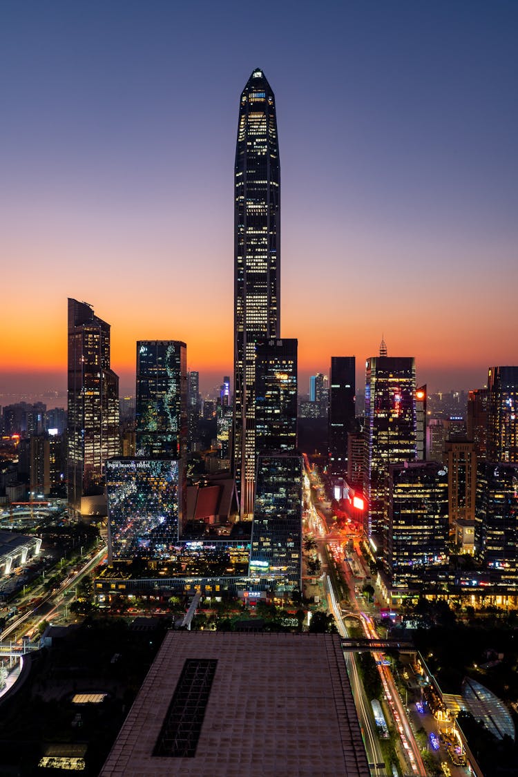 City With High Rise Buildings During Nighttime