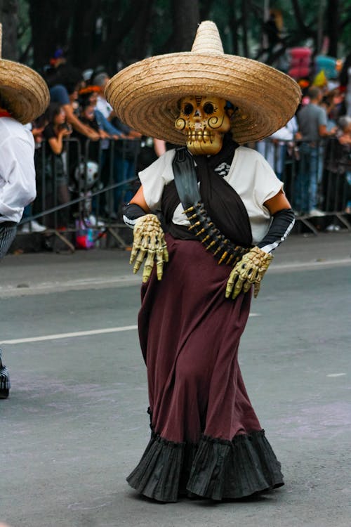 Free Dancers Performing at a Parade on the Day of the Dead in Mexico  Stock Photo