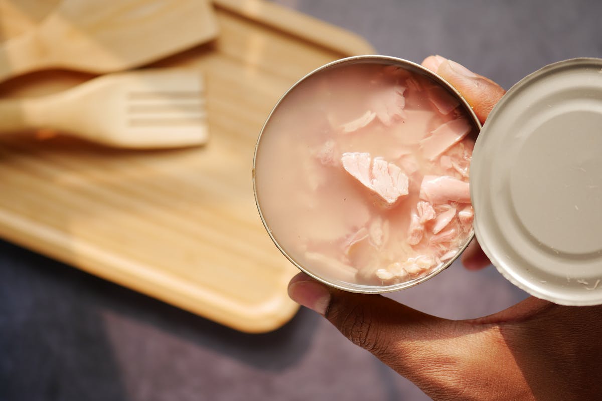 A Person Holding a Can of Tuna canned foods