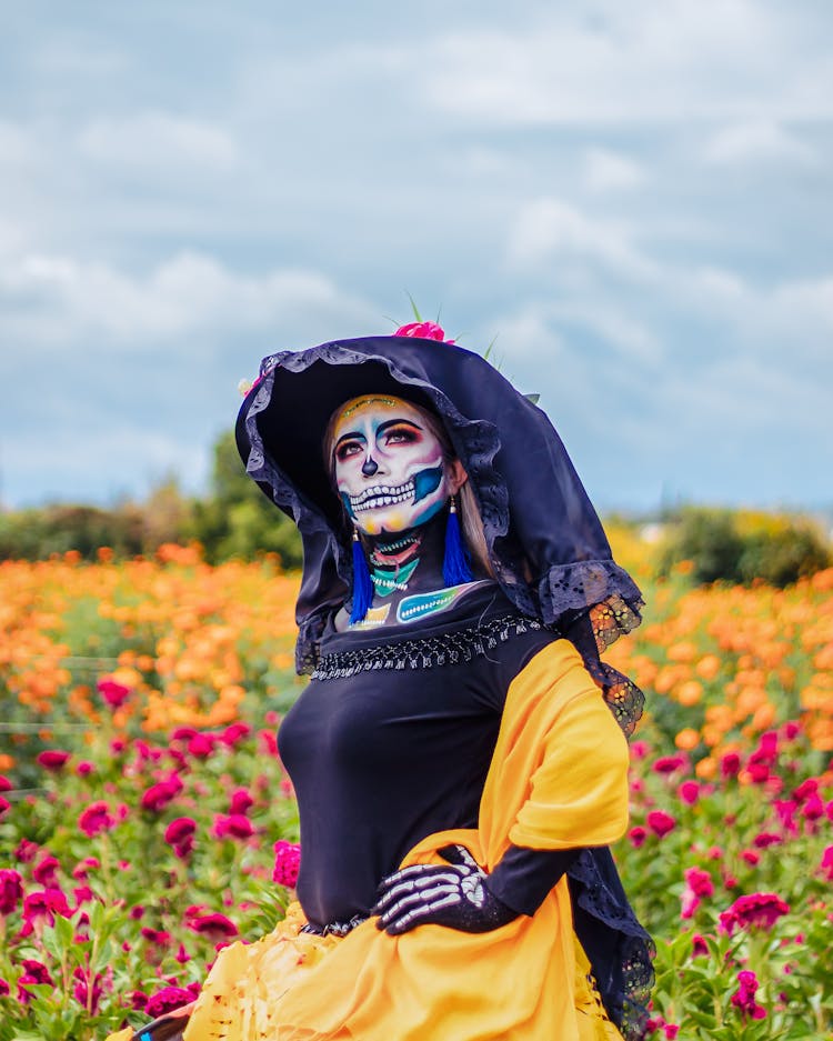 Woman In A A Costume And Makeup For The Day Of The Dead In Mexico 