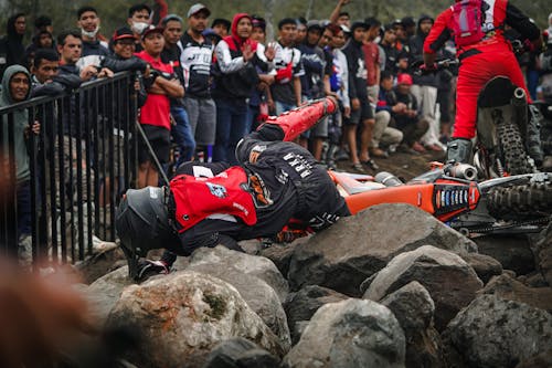 Accident of a Competitor on a Motocross Track