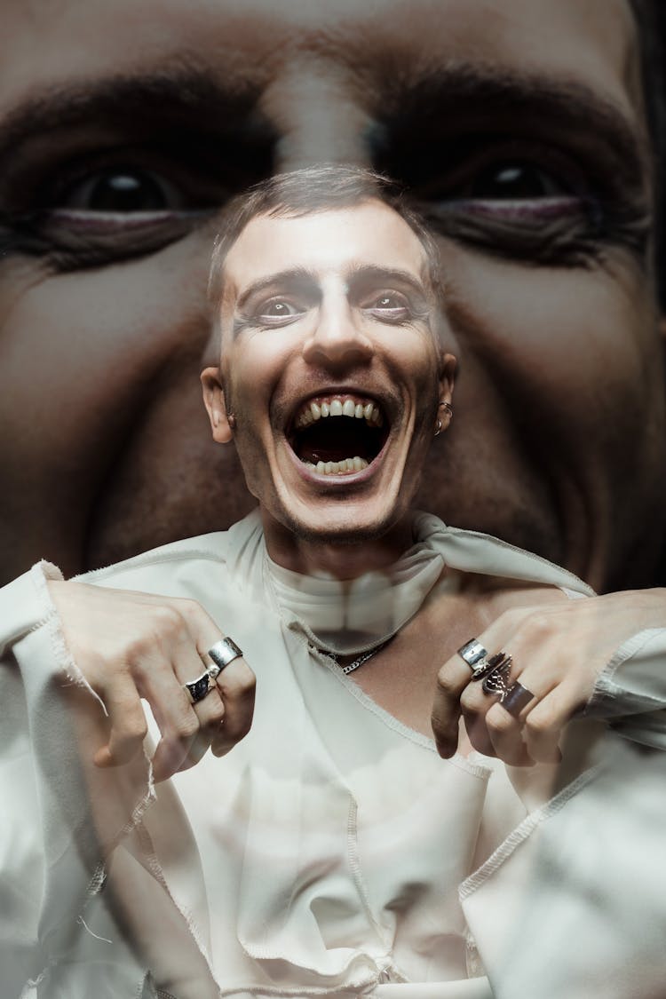 Multiple Exposure Of A Laughing Man