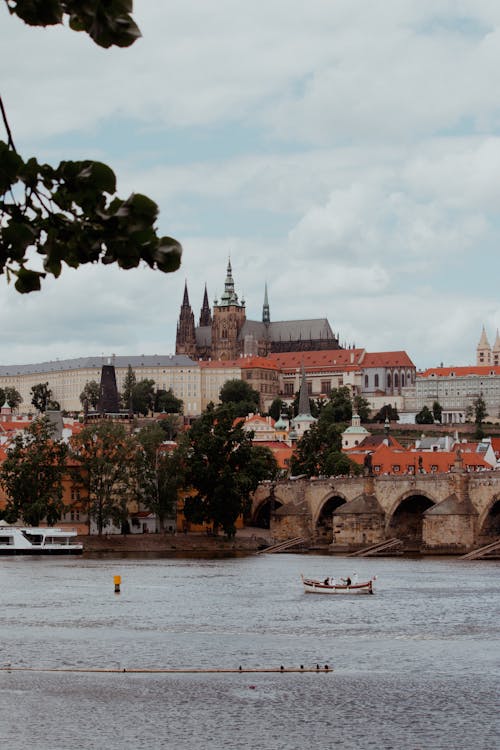View on Prague with Castle and Bridge across River