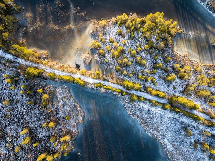 Drone Shot Of A Winter Landscape