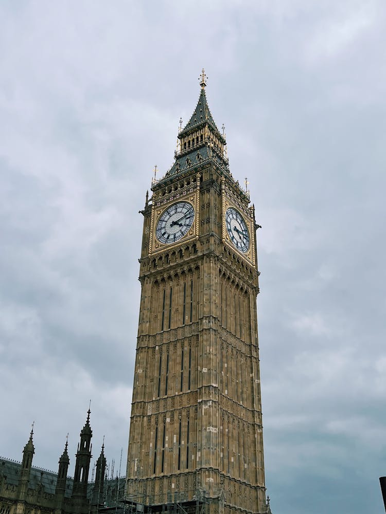 Famous Big Ben Under Cloudy Sky