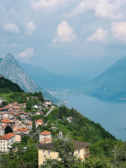 City by Lake Lugano in Switzerland