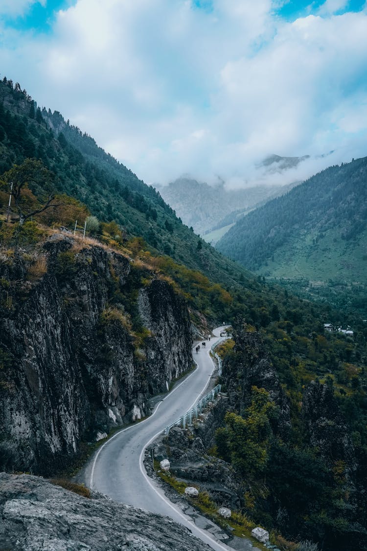 Aerial View Of A Road In Mountains 