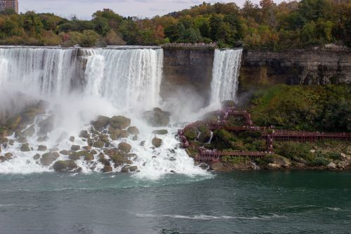 Free Breathtaking view of Niagara Falls with scenic surroundings and tourists enjoying the sight. Stock Photo