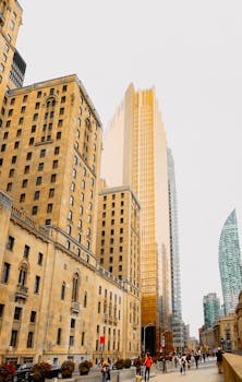 Dramatic view of modern skyscrapers and architectural design in an urban setting.