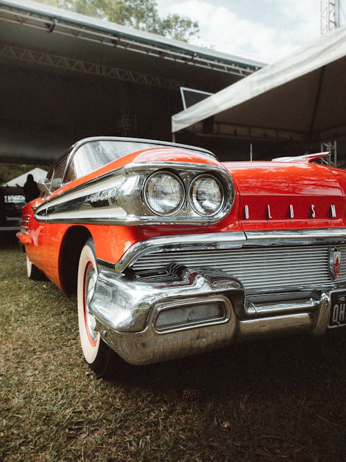 Free Photo of a Red and Silver Vintage Car Stock Photo