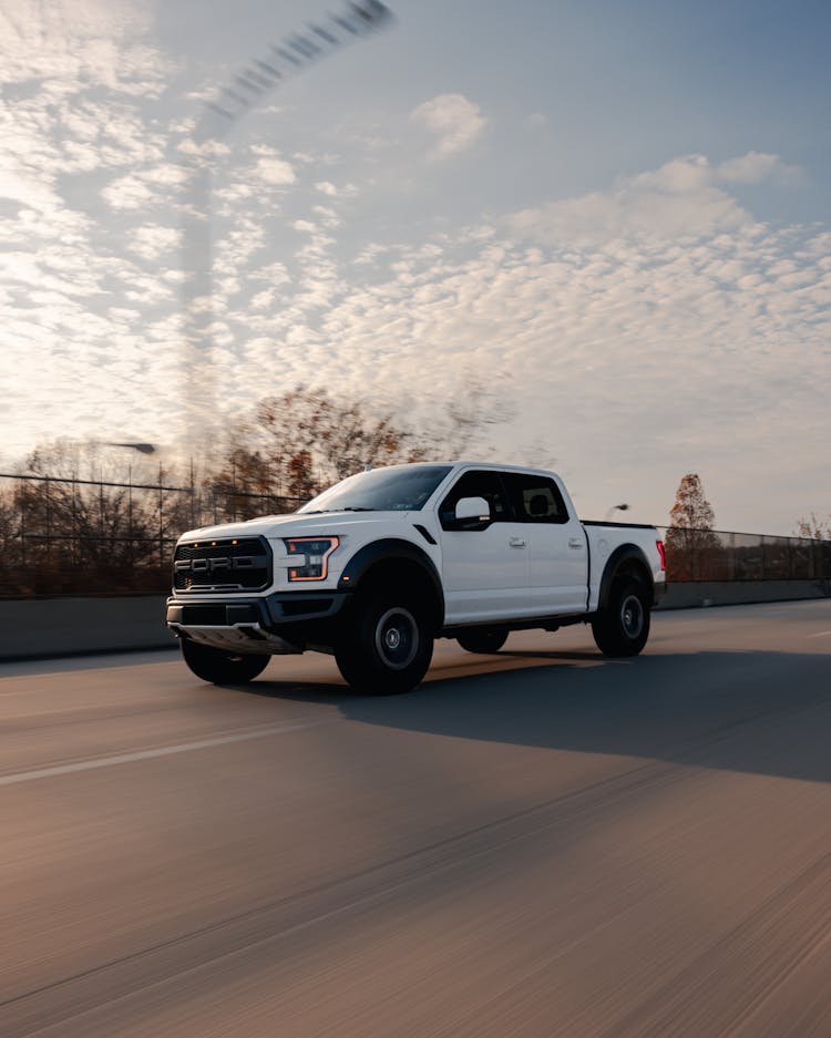 White Pickup Truck On The Road