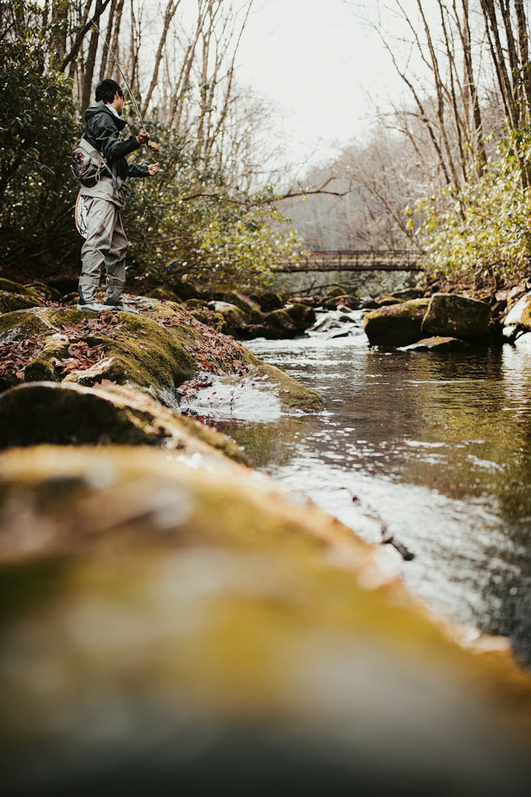 A Man Fishing In The River 