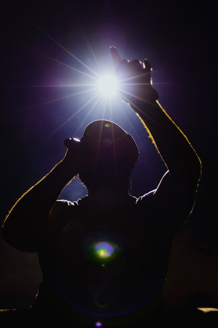 A Silhouette Of A Person Holding A Microphone