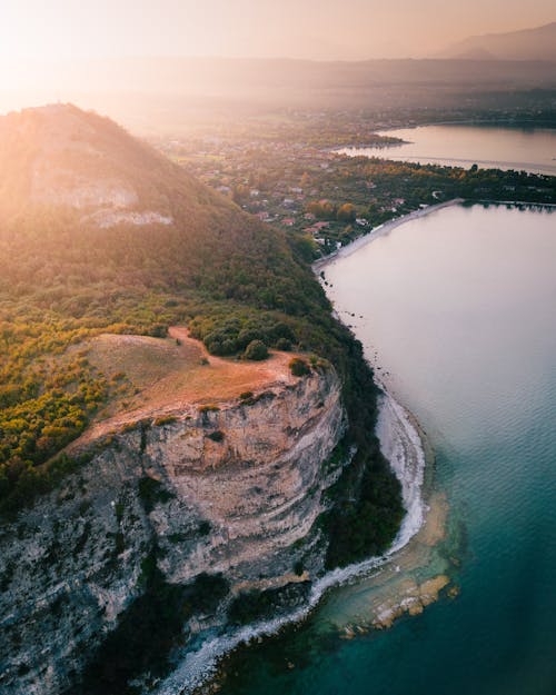 Aerial View of a Coastal Cliff at Sunset