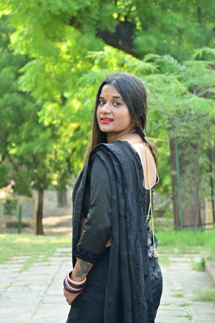 A Woman In Black  Saree Dress