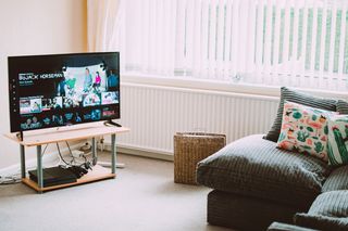 A smart TV in a modern living room