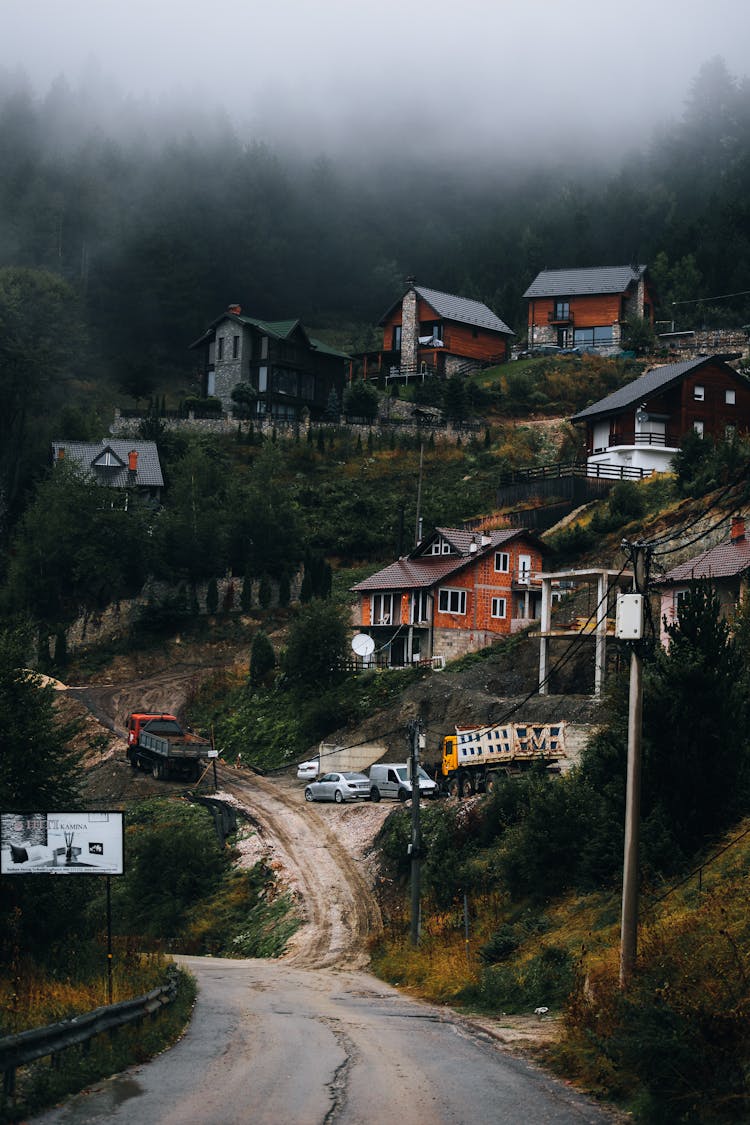 Road Near Houses On The Hill