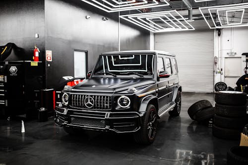 Black Jeep Wrangler Parked Inside Building