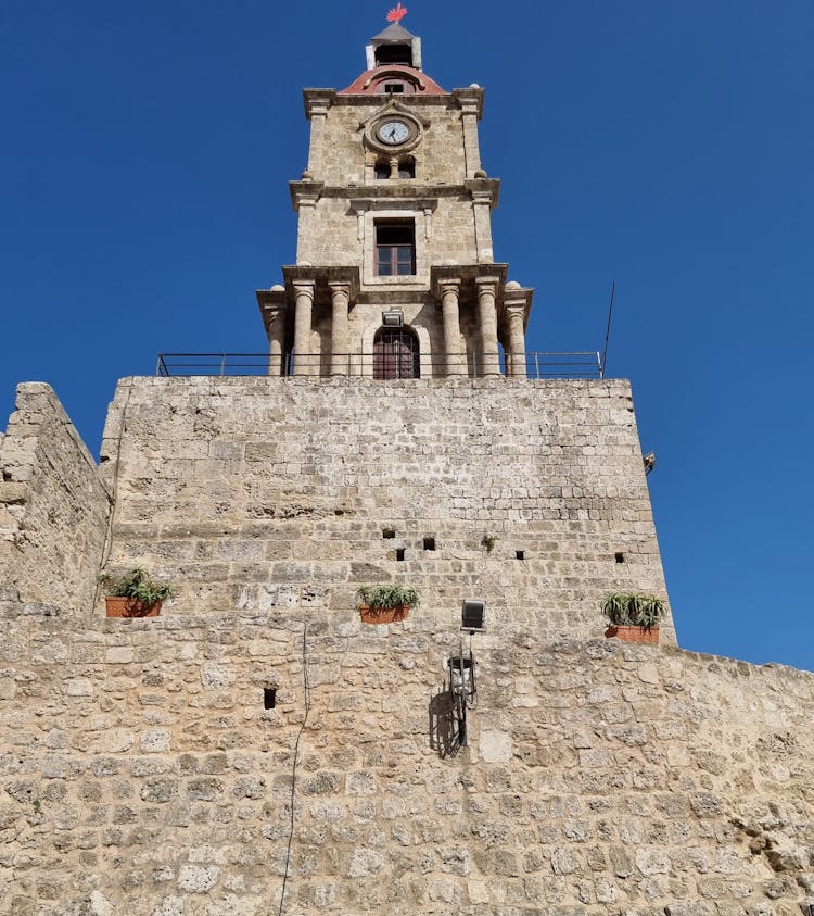 Medieval Clock Tower In Rhodes Greece