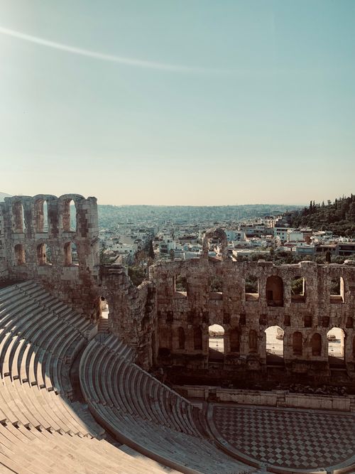 Free Explore the iconic ruins of the Odeon of Herodes Atticus in Athens under a clear sky. Stock Photo