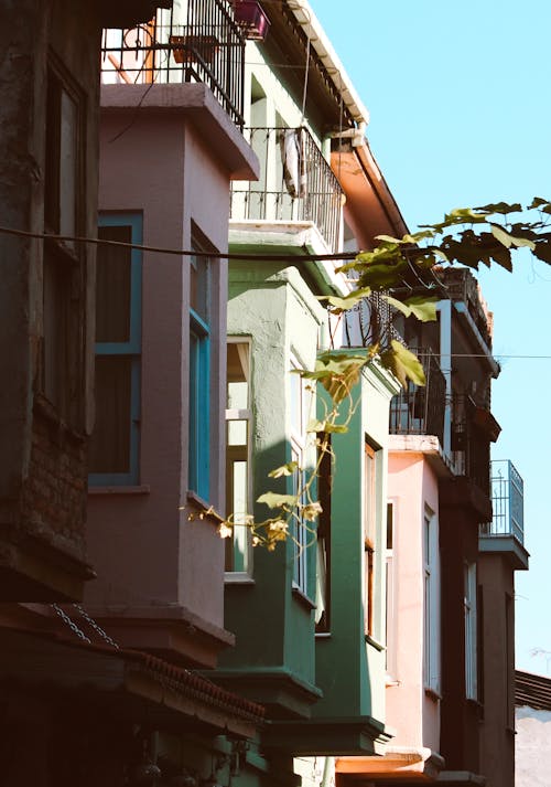 Low Angle Shot of Colorful Houses 