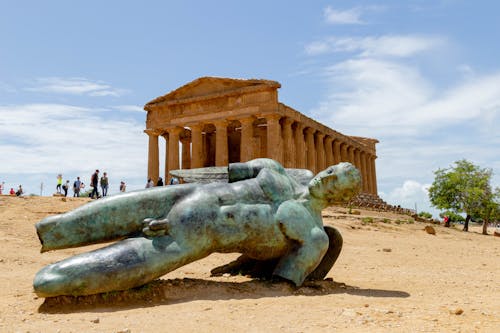 Temple of Concordia and a Broken Statue of Icarus