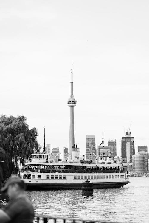 View of a Passenger Ship on the Lake Ontario and the CN Tower in the Background, Toronto, Ontario, Canada 