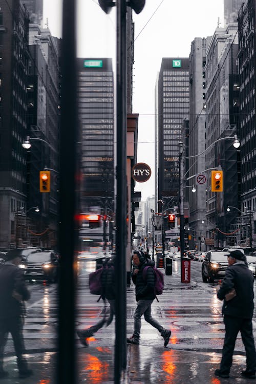 Busy City Street in Downtown Toronto, Canada 