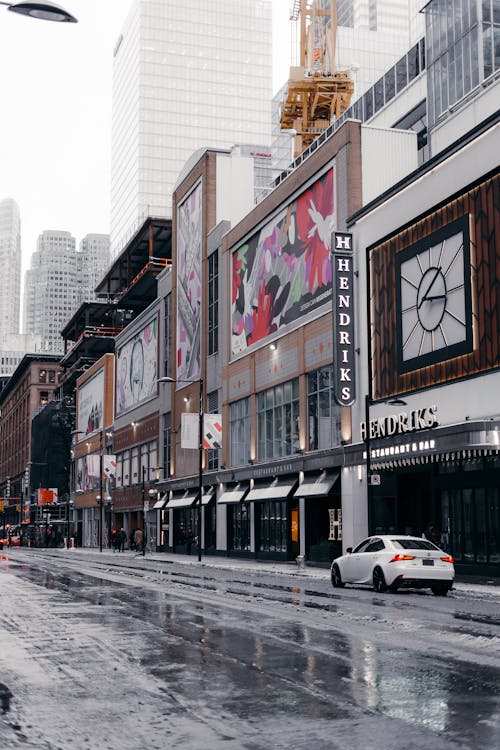 Free City Street with Modern Buildings Facades in Toronto, Canada  Stock Photo