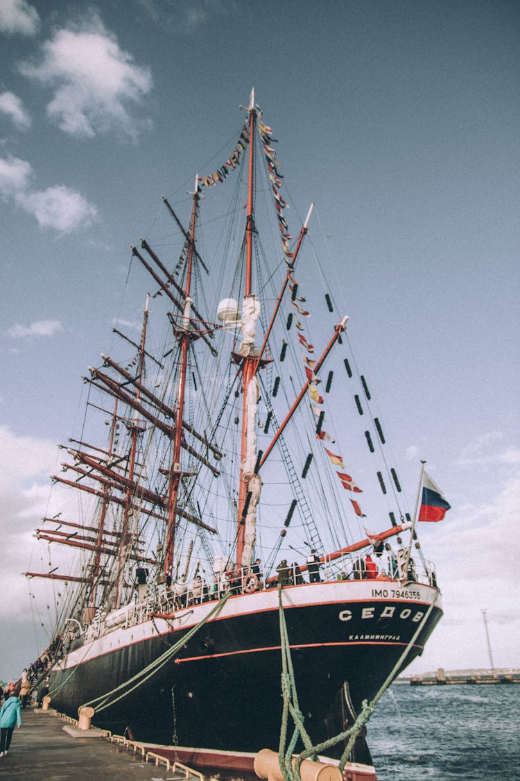 Russian Sailing Ship Stopped Near Pier