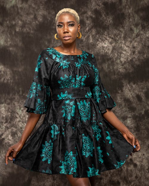 Woman in Dress Posing in Studio