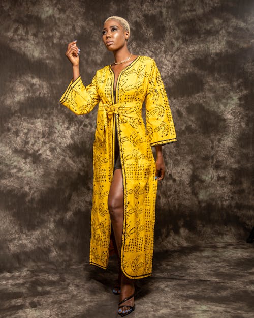 Woman Posing in Yellow Clothes