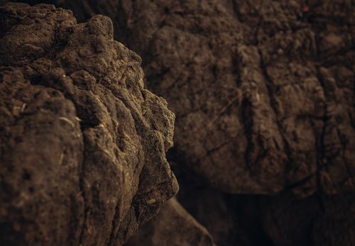 Free Detailed close-up of an eroded rock formation showcasing unique geological textures and weathering. Stock Photo