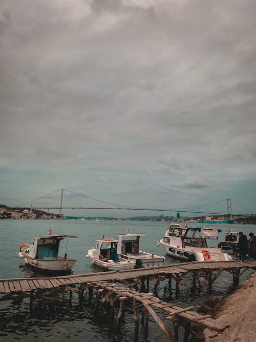 Boats Docked by the Bosphorus Strait
