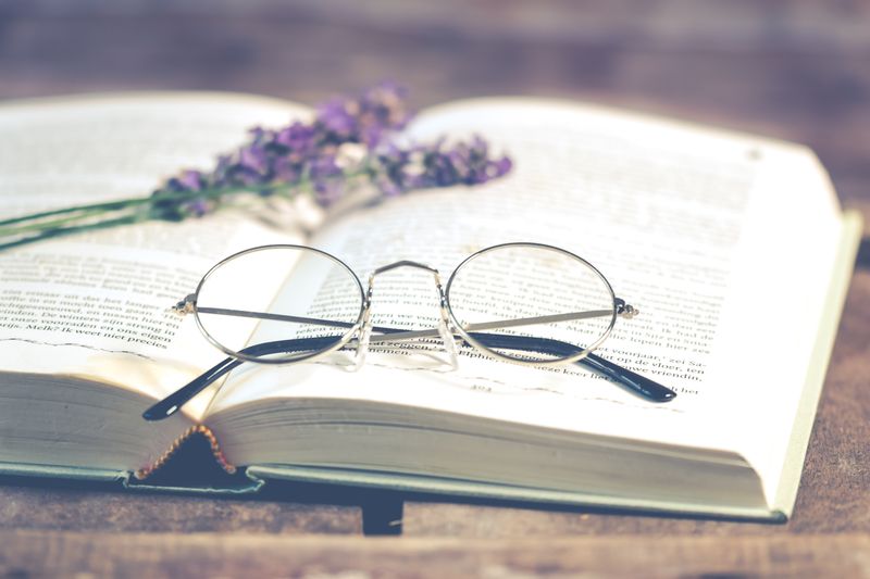 Reading in soft light with glasses