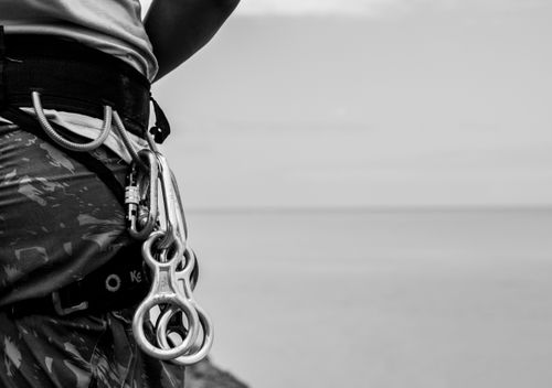 Free Black and white photo of climber's gear in Barra de Gramame, Brazil. Stock Photo