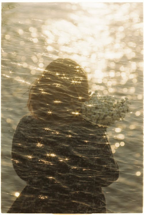 Woman and Sunlight on Water, Two Layers Combined Photo