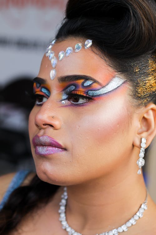 Close-Up Shot of Woman with Colorful Eyeshadow