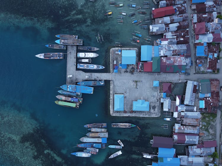 Boats In Marina On Riverbank