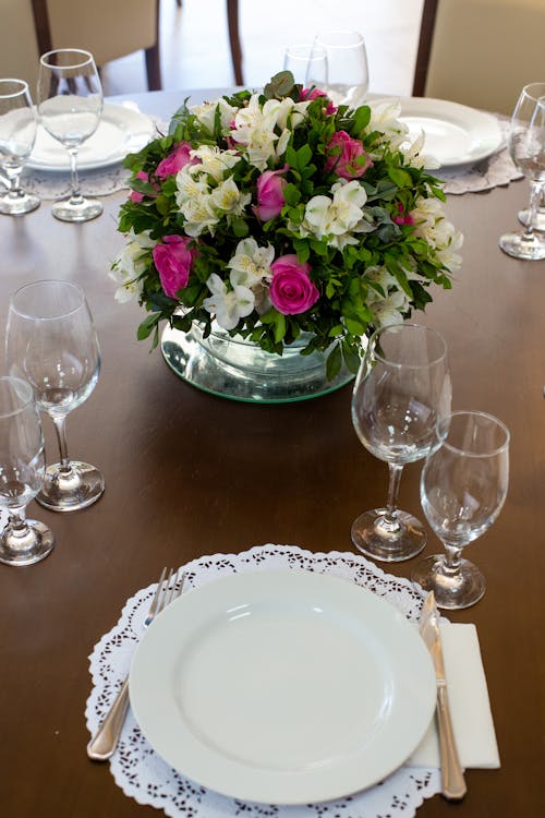 Free Place Setting on Table at Home Stock Photo