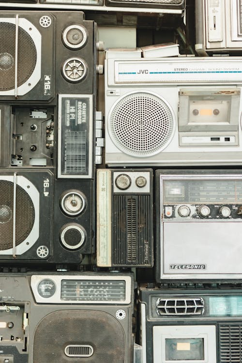 Close-up of Vintage Cassette Players