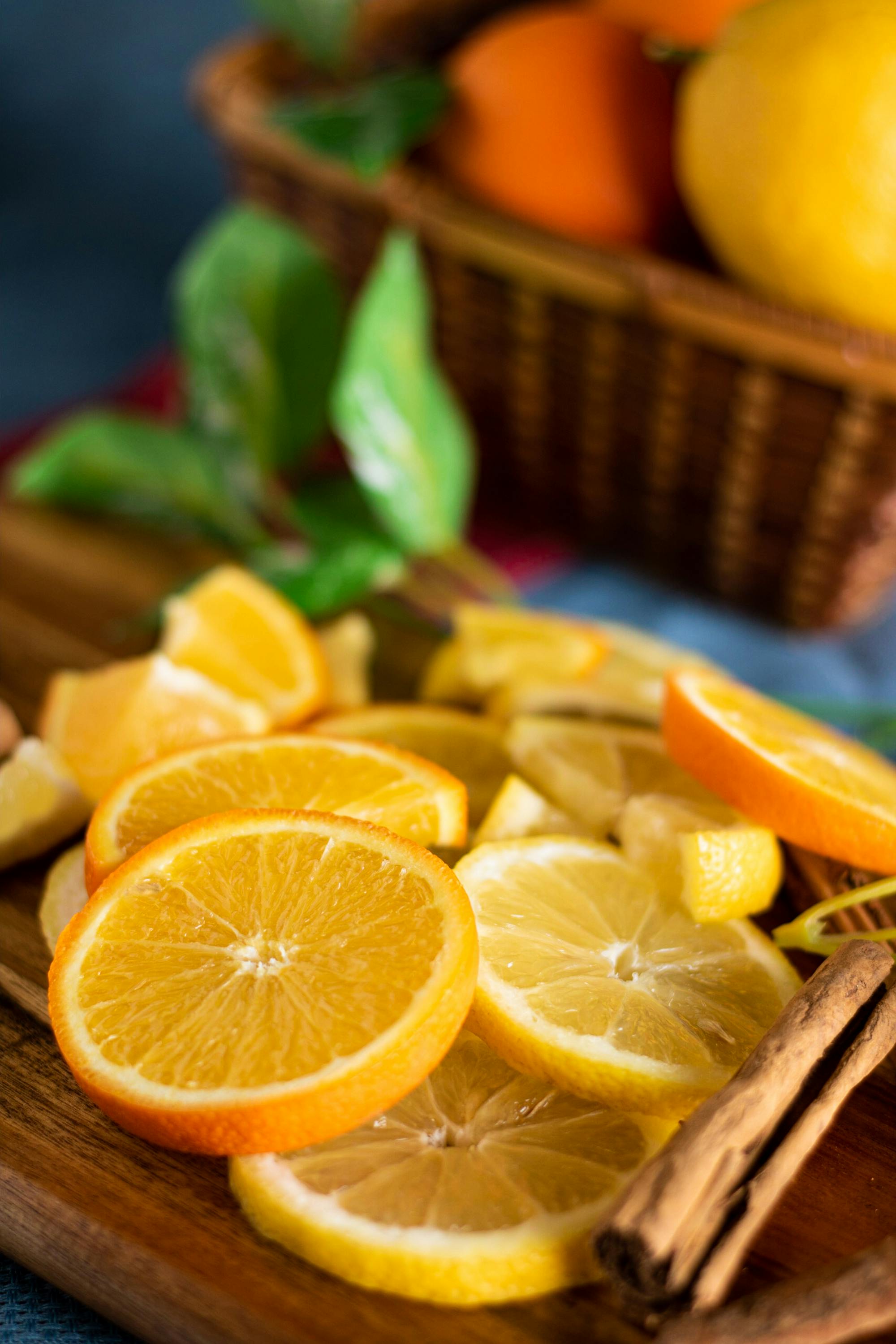 close up of sliced oranges