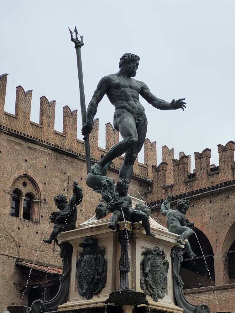 Close-up Of The Fountain Of Neptune In Bologna